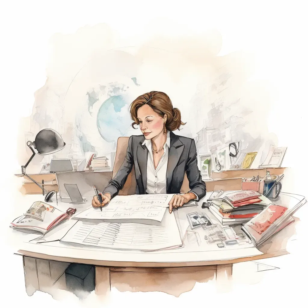 Illustration of a CEO at their desk, New Yorker style